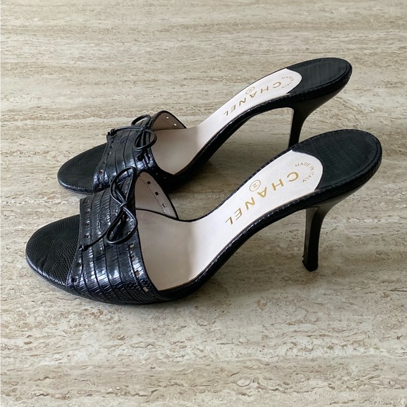Vintage Chanel CC Bow Sandal Mule Heels - Picture 4 of 8